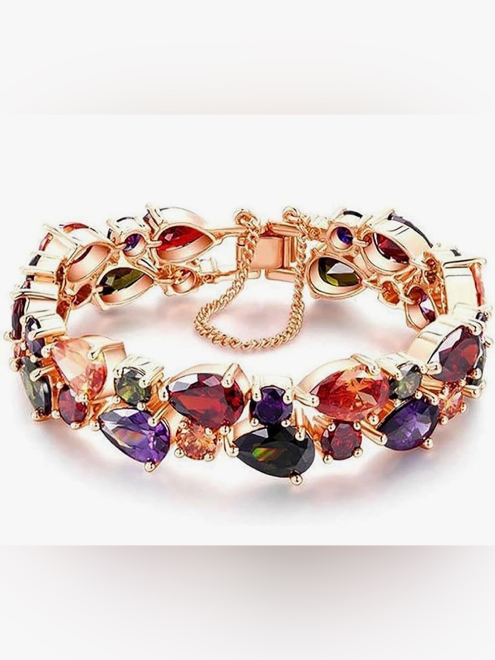 Hermosa 14K Rose Gold Plated Bracelet Multicolor Cubic Zirconia